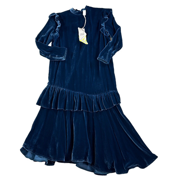 Tia Cibani Kids Blue Velvet Rumspringa Dress Girls 13/14 Year Old Flounce Ruffle - Picture 1 of 10